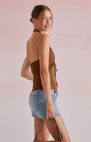 Celine Satin Tie Front Halter Top image number 2