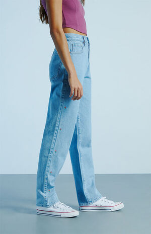 Eco Light Blue Dainty Flower Dad Jeans image number 3