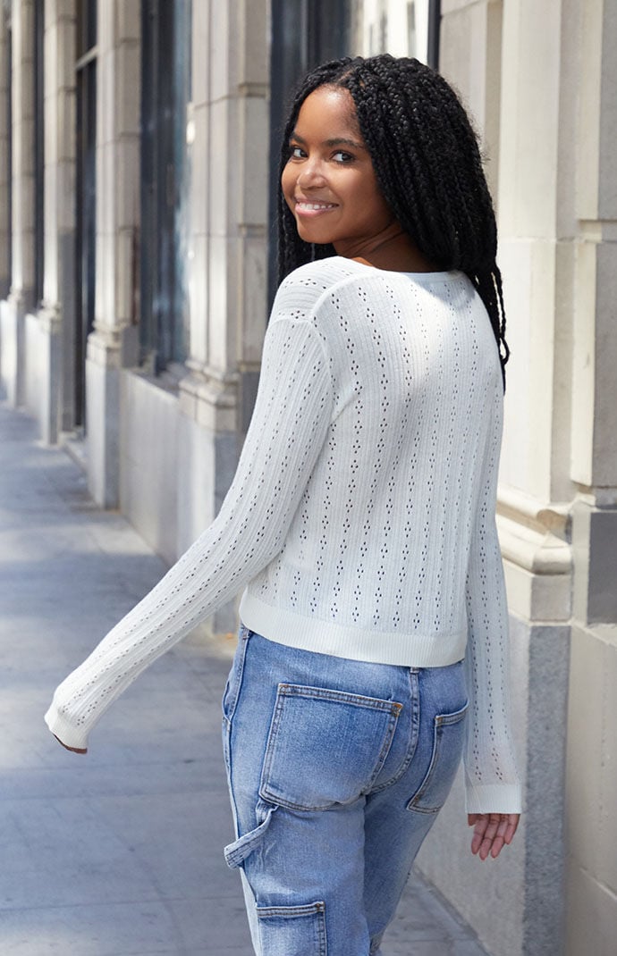 Pointelle shop long cardigan