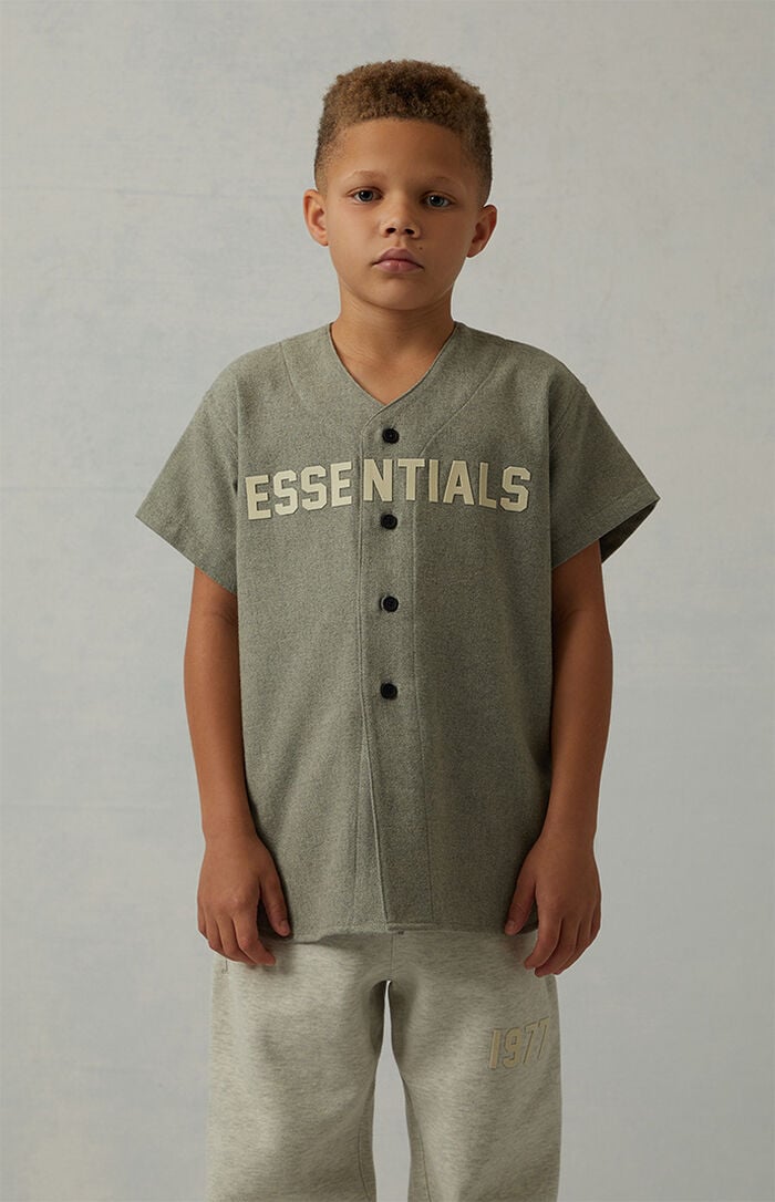 Essentials Fear Of God Kids Dark Oatmeal Baseball Jersey Shirt | PacSun