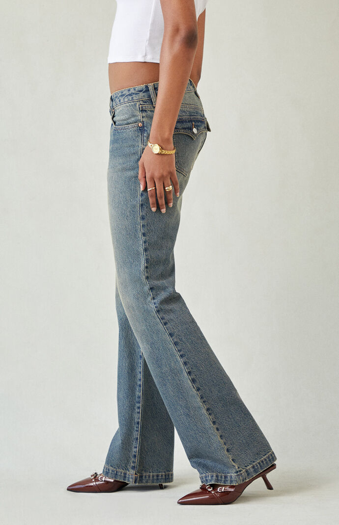デニム・ジーパン +5cm Patent Jade Cooling Bootcut Denim (308) Pacsun Jade Low Rise Bootcut Jeans Button Pocket Dark Blue
