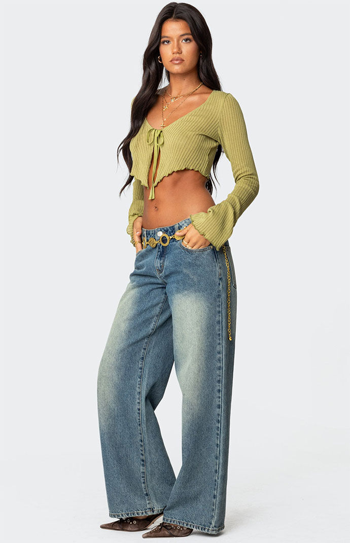 Edikted Bekkah Ribbed Knit Tie Front Top | Pacsun