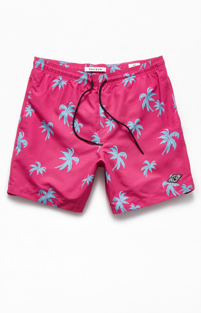 Palm Print 16.5" Swim Trunks