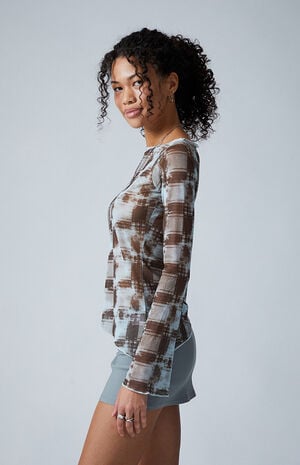 Gretchen Mesh Printed Boat Neck Long Sleeve Top image number 3