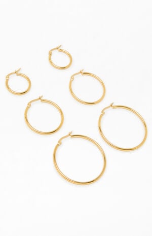 3 Pack Thin Gold Hoop Earrings image number 3