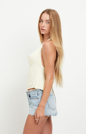 Jamie Low Rise Jean Micro Shorts Ripped Waistband Light Blue image number 3