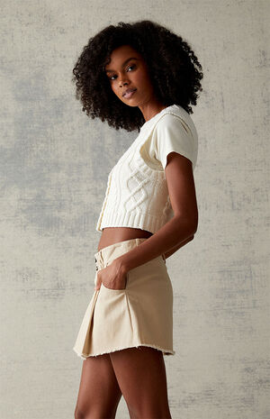 Beige Pleated Mini Skort image number 3