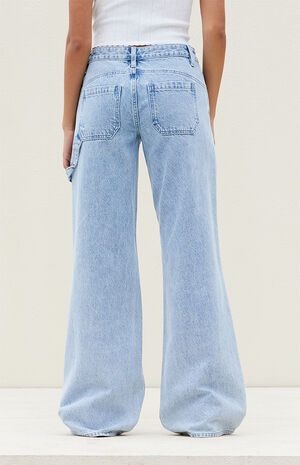 Light Indigo Seamed Low Rise Baggy Jeans image number 4