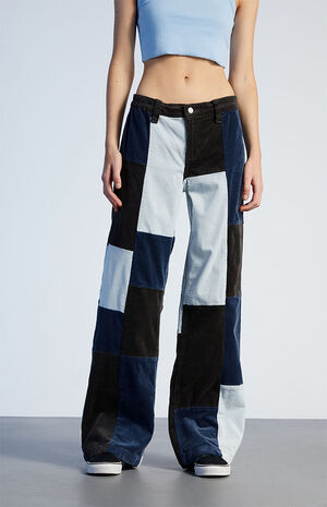 Patchwork Panel Corduroy Low Rise Cargo Puddle Pants image number 2