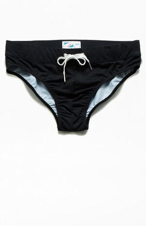 Black Solid Swim Briefs image number 1