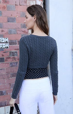 Gray Cable Knit Cropped Cardigan image number 3