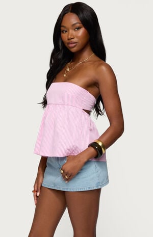 Maddie Strapless Striped Babydoll Top image number 5