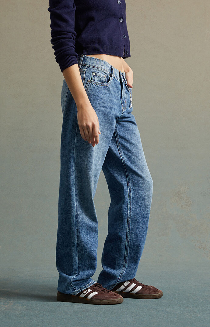 RARE DNM EDIT Medium Indigo Chain Low Rise Straight Leg Jeans | PacSun