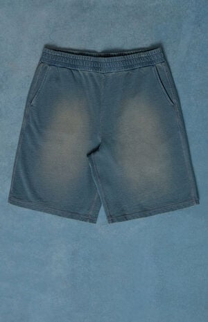 Washed&nbsp;Blue&nbsp;Fleece Baggy&nbsp;Sweat Shorts image number 1