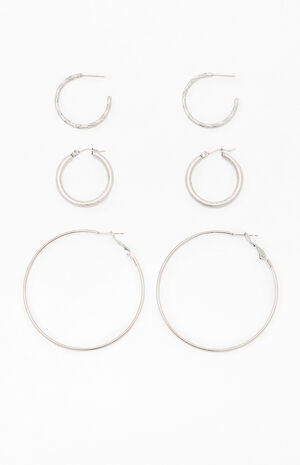 3 Pack Silver Hoop Earrings image number 2