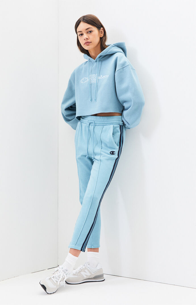 Light Blue Reverse Weave Cropped Hoodie 