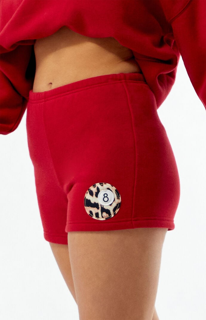 Pacsun Women's Leopard 8 Ball Applique Slim Sweat Shorts in Red - Size Xs