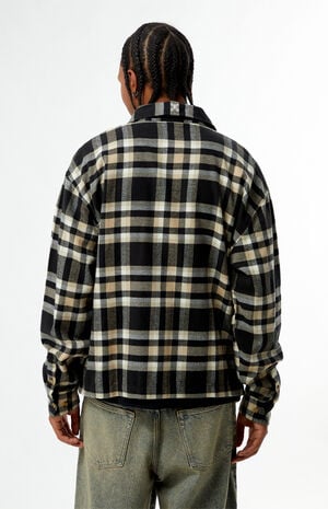 Tan & Black Plaid Long Sleeve Flannel Shirt image number 3
