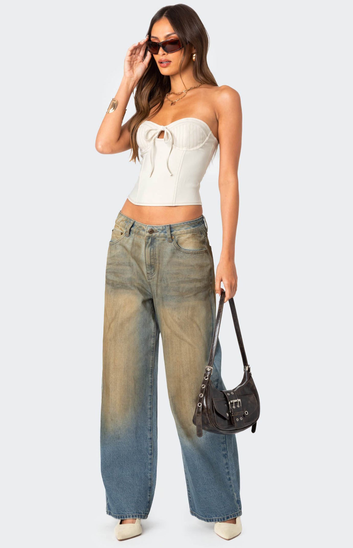 Edikted Women's Muddy Washed Low Rise Jeans in Blue - Size Xs