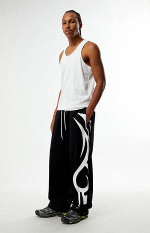 Black Tribal Fleece Baggy Sweatpants