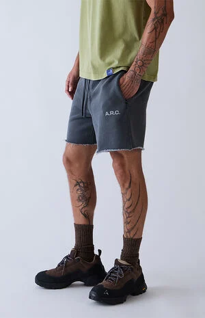 Black Vintage Washed Cutoff Fleece Sweat Shorts image number 5