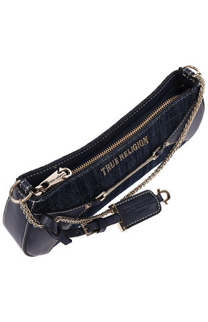 Top Zip Dark Denim Shoulder Bag image number 5