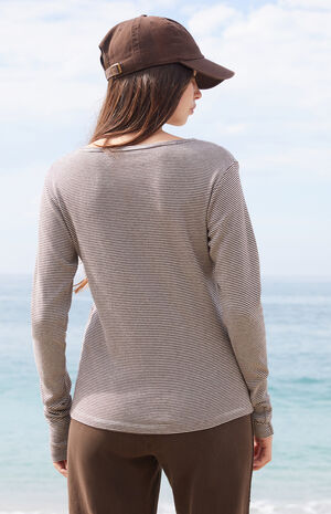 Brown Leah Striped Long Sleeve Top image number 3