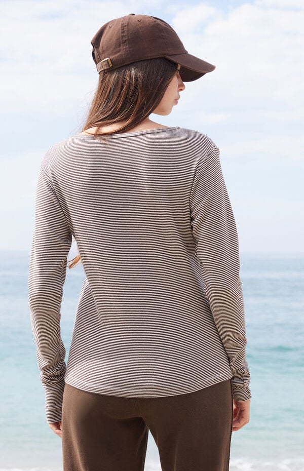 John Galt Brown Leah Striped Long Sleeve Top