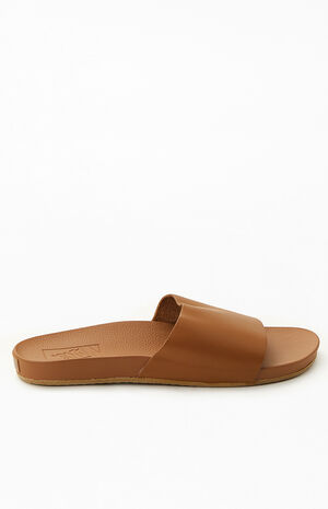 Women's Brown Leather Decon Slide Sandals image number 2