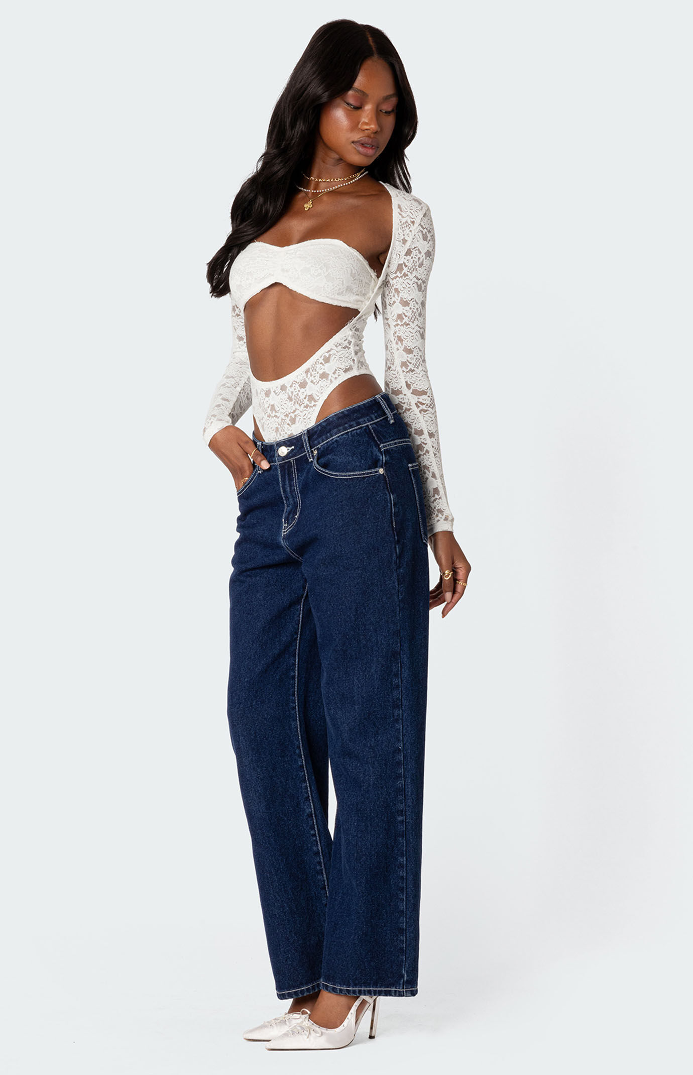 Edikted Zoey Sheer Lace Two Piece Bodysuit | PacSun