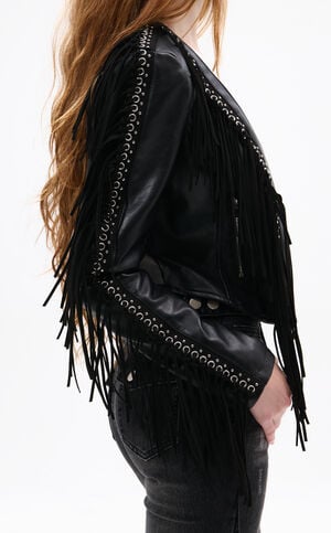 Olivier Black Faux Leather Fringe Western Jacket image number 2
