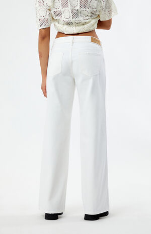 Eco White Ripped Low Rise Wide Leg Jeans image number 4