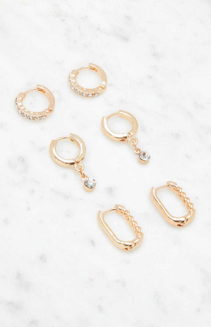 LA Hearts 3 Pack Mini Hoop Earrings