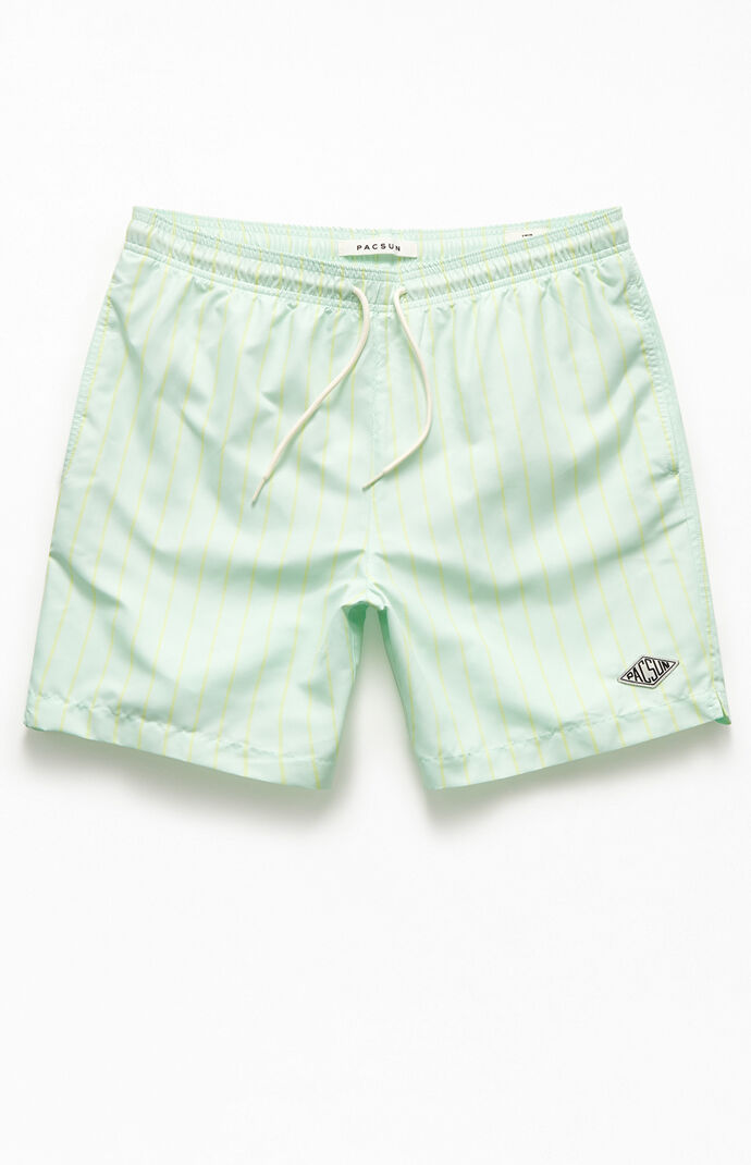 Mint Pinstripe 17" Swim Trunks