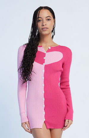 Pink Ribbed Knit Sweater Dress image number 1