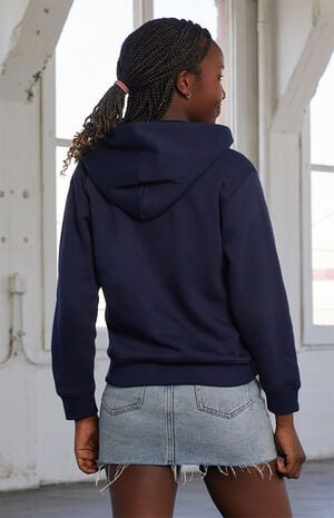 Navy New York Embroidered Full Zip Hoodie image number 3