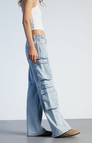 Light Blue Zip Off Low Rise&nbsp;Puddle Jeans image number 4