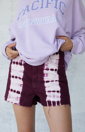 Raspberry Tie Dye Ultra High Waisted Vintage Denim Shorts Raspberry Tie Dye Ultra High Waisted Vintage Denim Shorts image number null