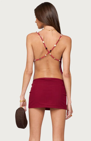 Beaded Cowl Neck Backless Mini Dress image number 3