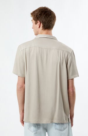 Gray Stitch Pattern Woven Camp Shirt image number 4
