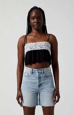 Light Indigo Ripped Frayed Denim Dad Shorts image number 2