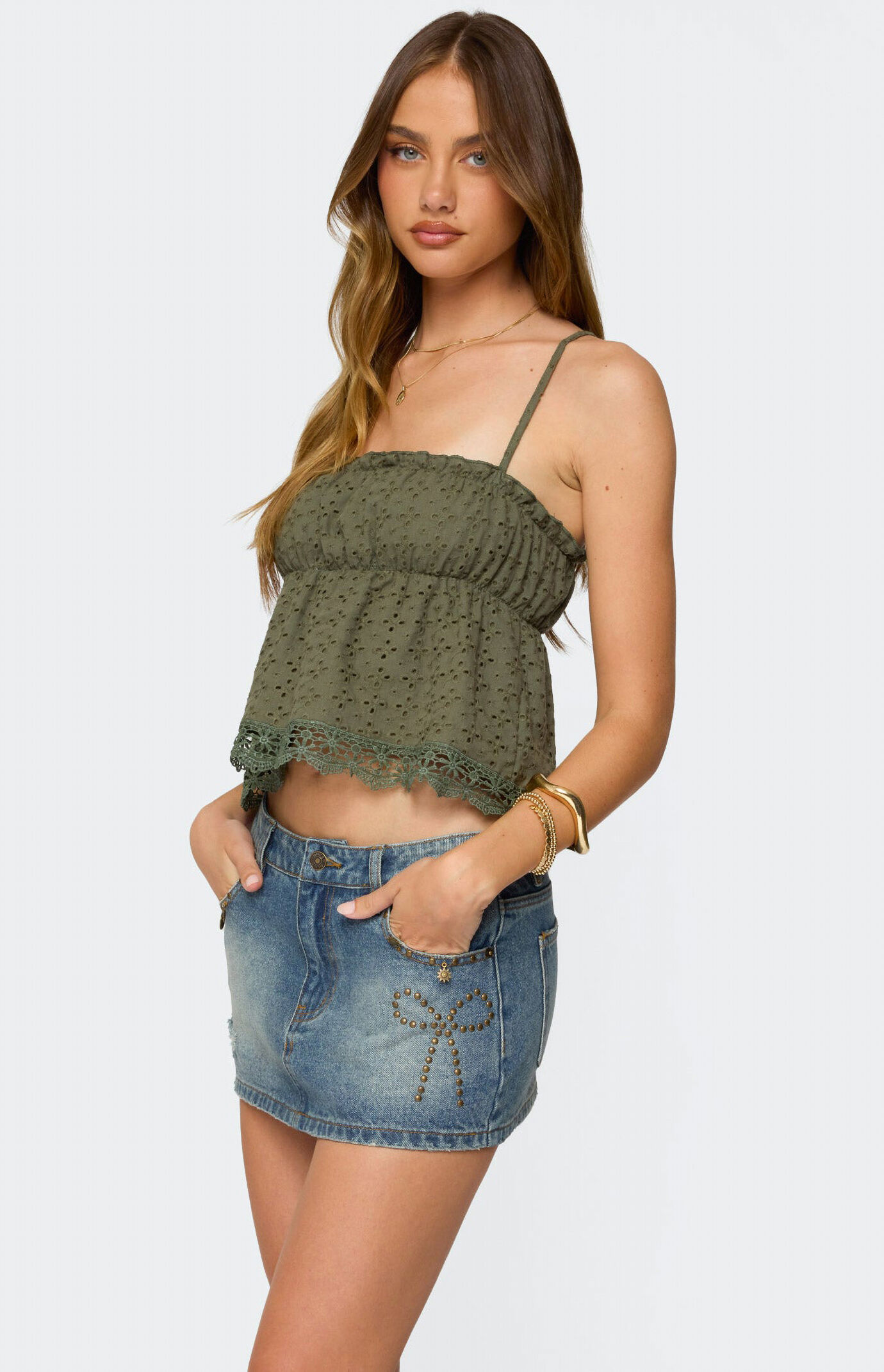 Edikted Orian Eyelet Babydoll Tank Top