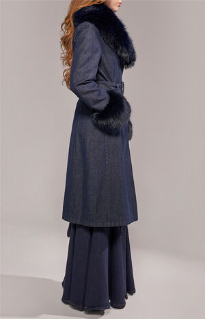 Kaya Dark Denim Faux Fur Trench Coat image number 3