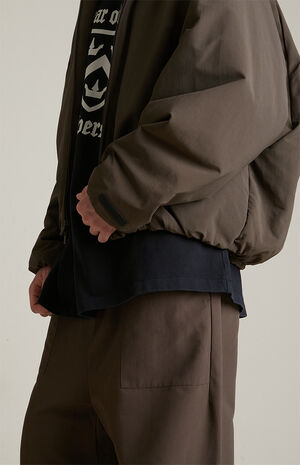Brown Military Nylon Hooded Bomber Jacket image number 5