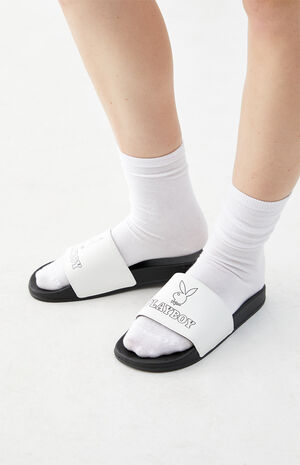 By PacSun Women's Black & White Bunny Slide Sandals image number 1