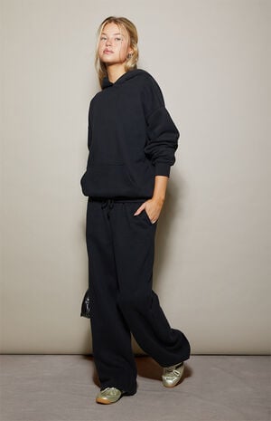 Black Ultra Soft Fleece Core Washed Baggy Sweatpants image number 1