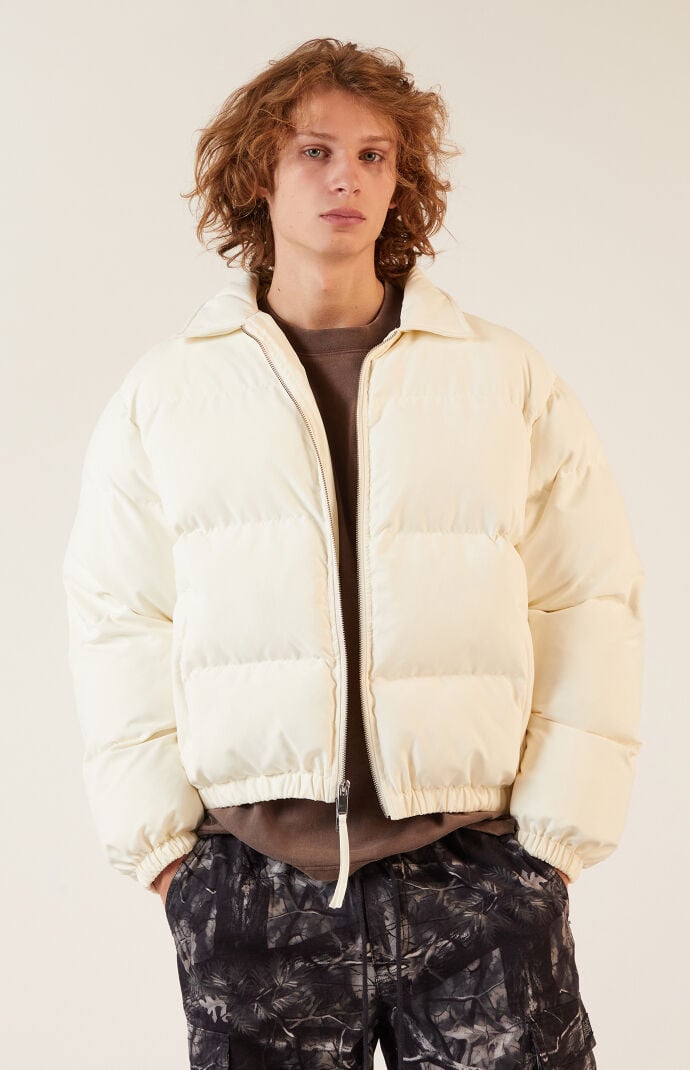 PacSun Cream Coaches Puffer Jacket PacSun