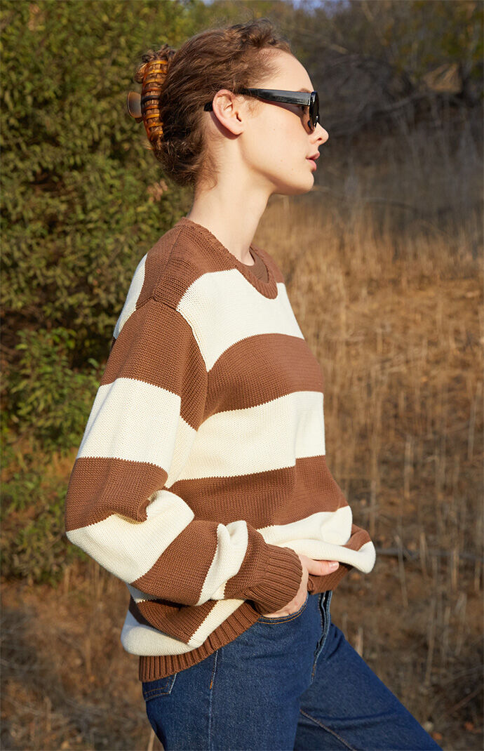 John Galt Cream Brown Brianna Striped Sweater PacSun