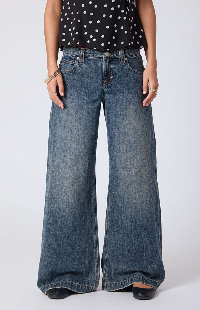 Pacsun Sloane Low Rise Ultra Baggy Jeans Button Tab Dark Blue