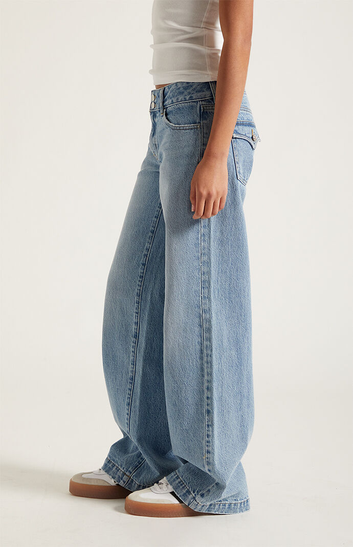 Pacsun Casey Low Rise Baggy Jeans Double Button Medium Indigo | Pacsun